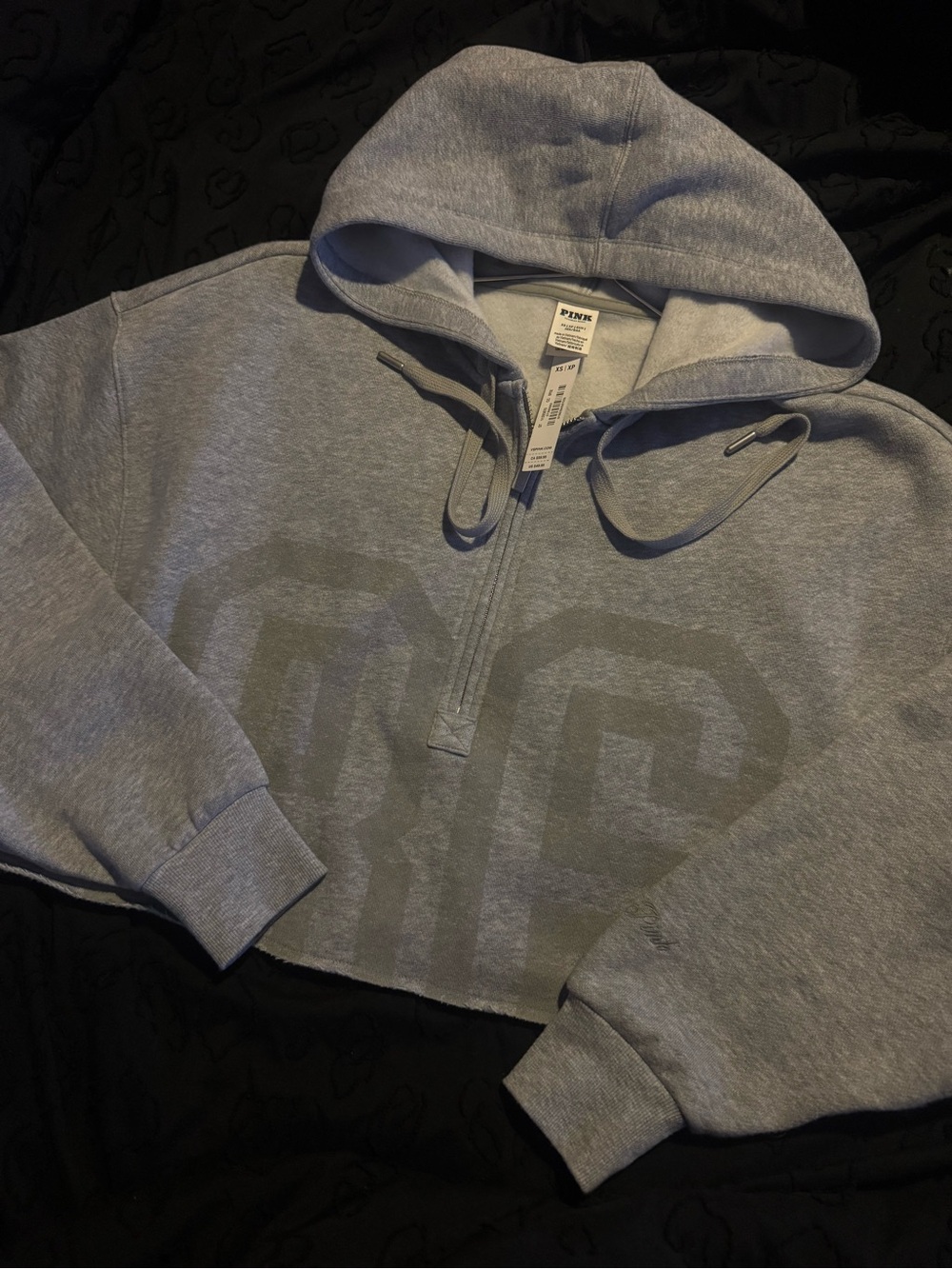 PINK Victoria's Secret Light Gray Half-Zip Cropped Hoodie Sweater